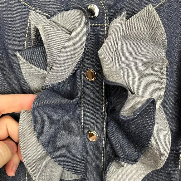 Karen Millen Womens Blue Denim Chambray Sleeveless Dress Ruffle Front size 4 - Picture 6 of 14